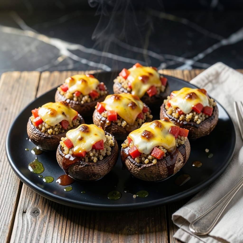BBQ Stuffed Mushrooms Recipe Vegetarian: Smoky Portobello Caps With Cheesy Quinoa BBQ Stuffed Mushrooms Recipe Vegetarian: Smoky Portobello Caps With Cheesy Quinoa