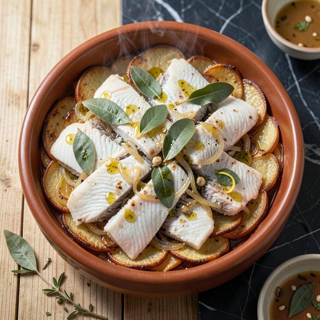 Portuguese Bacalhau Recipe Baked: Salted Cod with Creamy Potato Layers Portuguese Bacalhau Recipe Baked: Salted Cod with Creamy Potato Layers