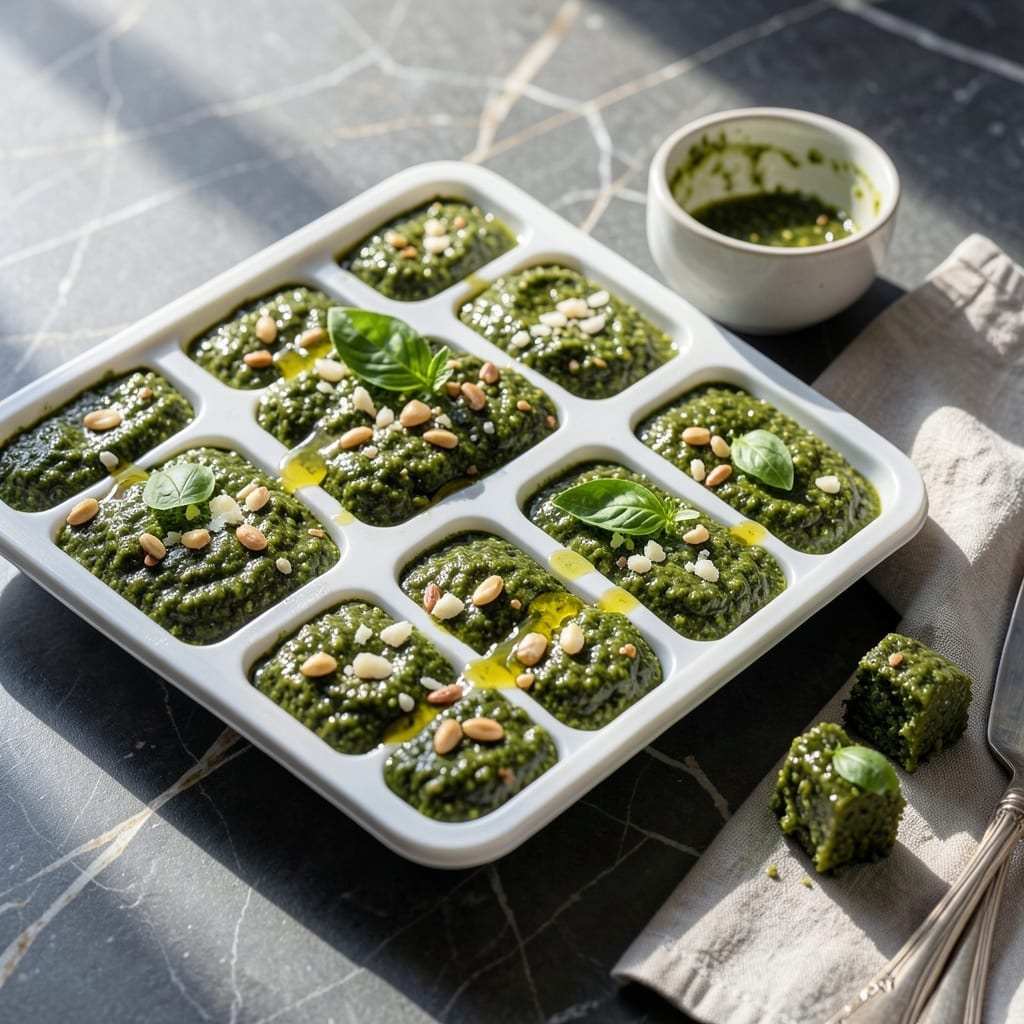 Pesto Recipe Freeze in Ice Cube Trays: Portion and Preserve Fresh Herb Flavor Pesto Recipe Freeze in Ice Cube Trays: Portion and Preserve Fresh Herb Flavor