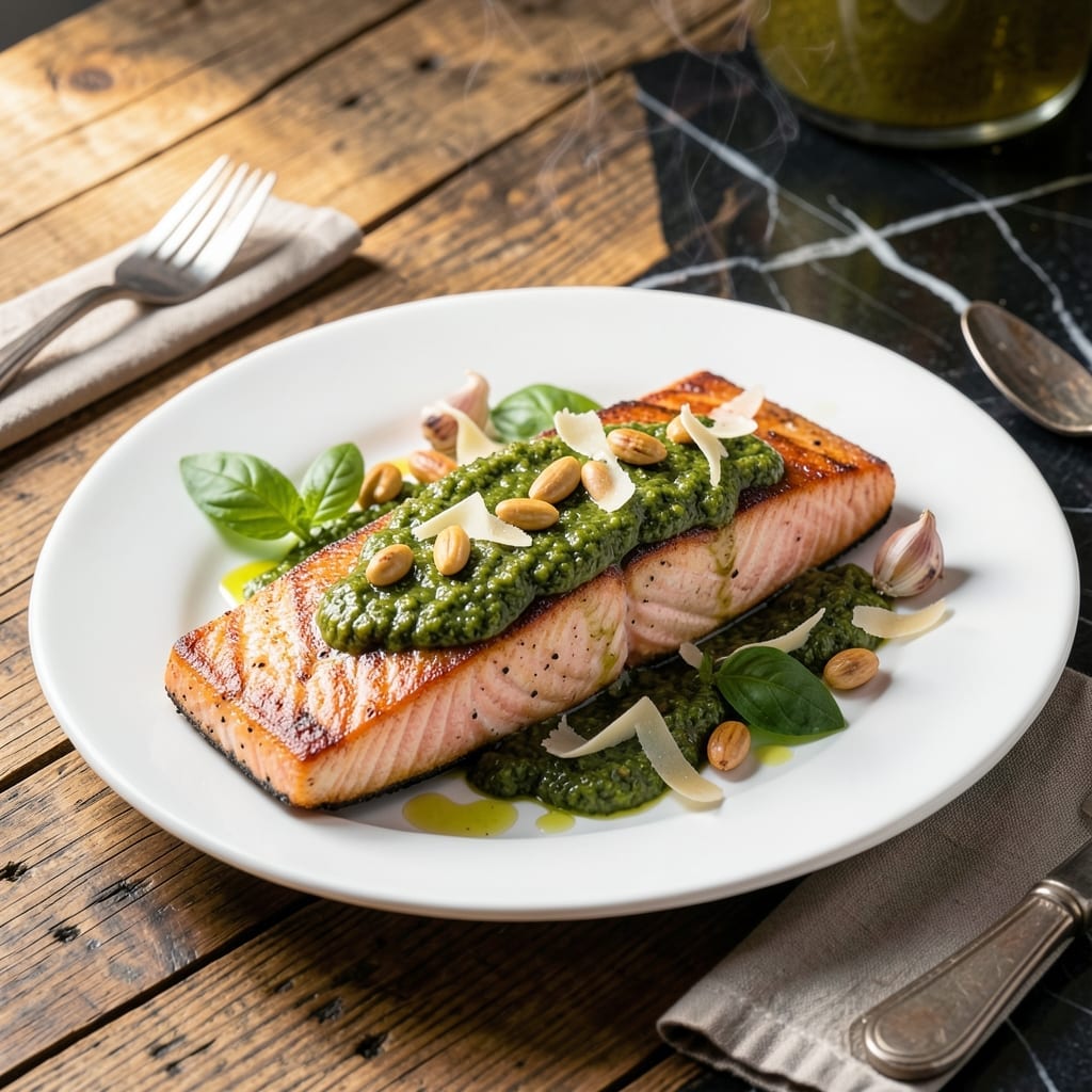 Pesto Sauce Recipe for Salmon: Fresh Basil Glaze for Perfectly Cooked Fish Pesto Sauce Recipe for Salmon: Fresh Basil Glaze for Perfectly Cooked Fish