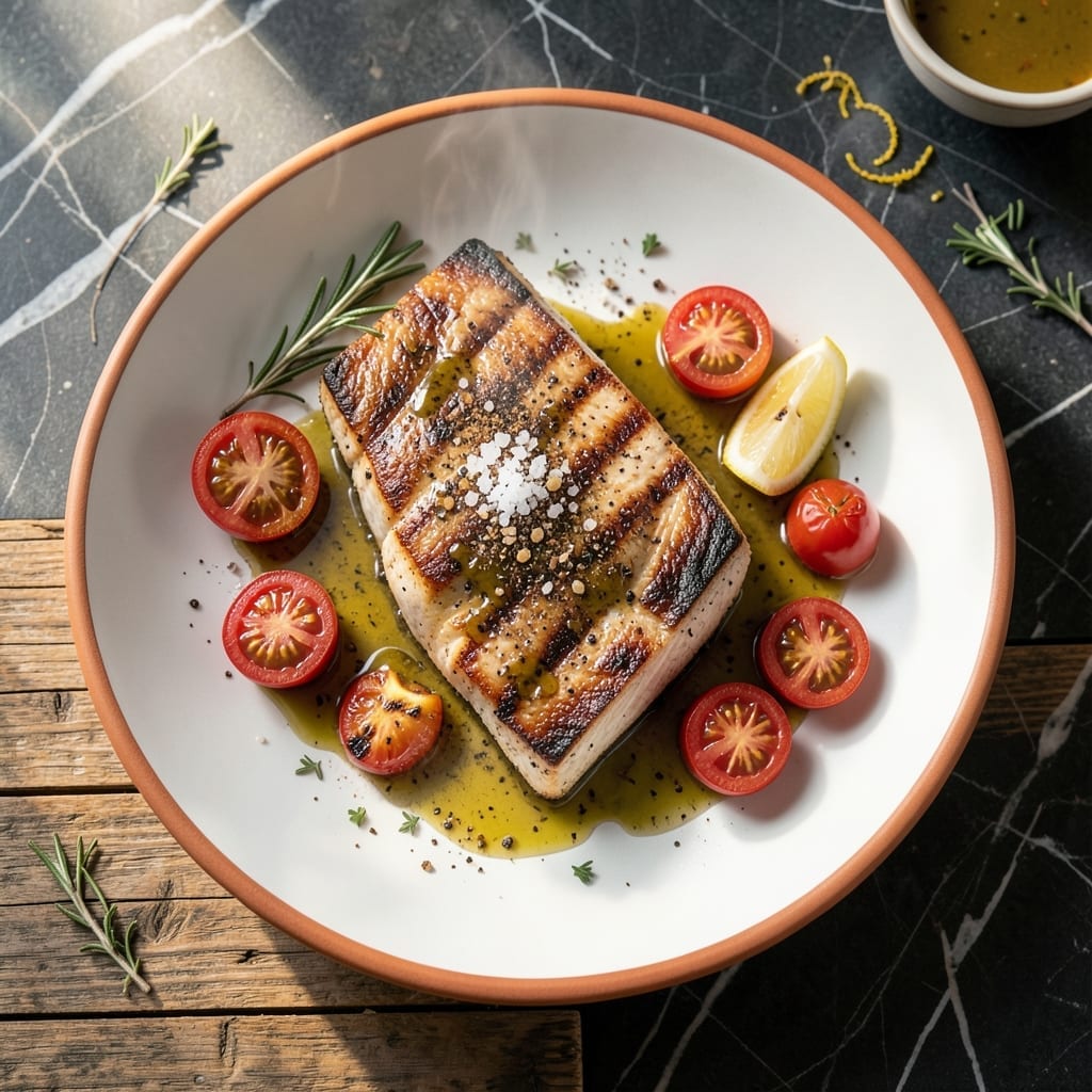 Swordfish Steak Recipe: Grill-Marked With Lemon-Herb Finish Swordfish Steak Recipe: Grill-Marked With Lemon-Herb Finish