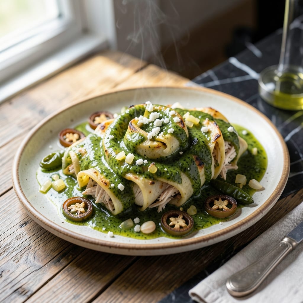 Chicken Enchilada Recipe Verde: Zesty Green Sauce With Melted Cheese Chicken Enchilada Recipe Verde: Zesty Green Sauce With Melted Cheese