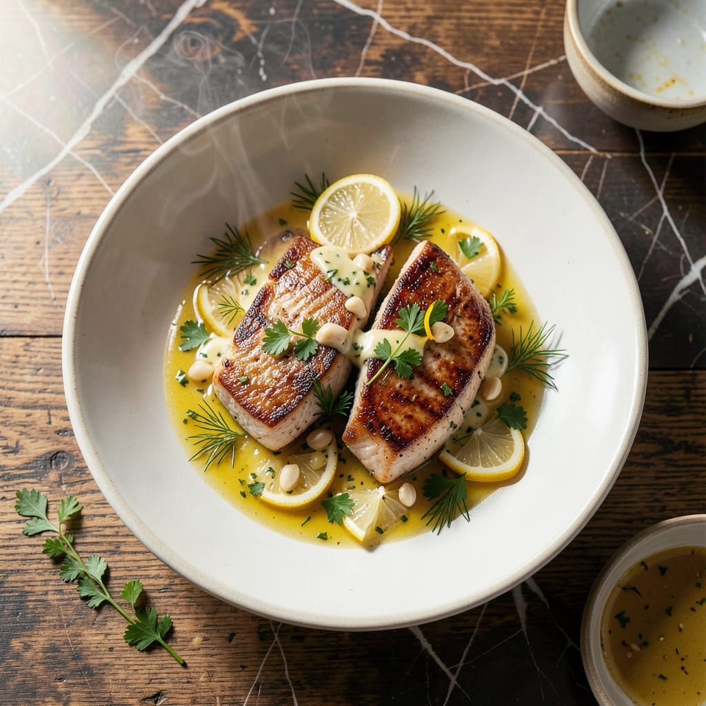 Recipe Swordfish Steak: Grill-Marked with Lemon-Herb Butter Recipe Swordfish Steak: Grill-Marked with Lemon-Herb Butter