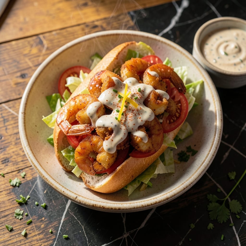 Recipe for Shrimp Po Boy: Crispy Fried Shrimp in a Soft French Roll Recipe for Shrimp Po Boy: Crispy Fried Shrimp in a Soft French Roll