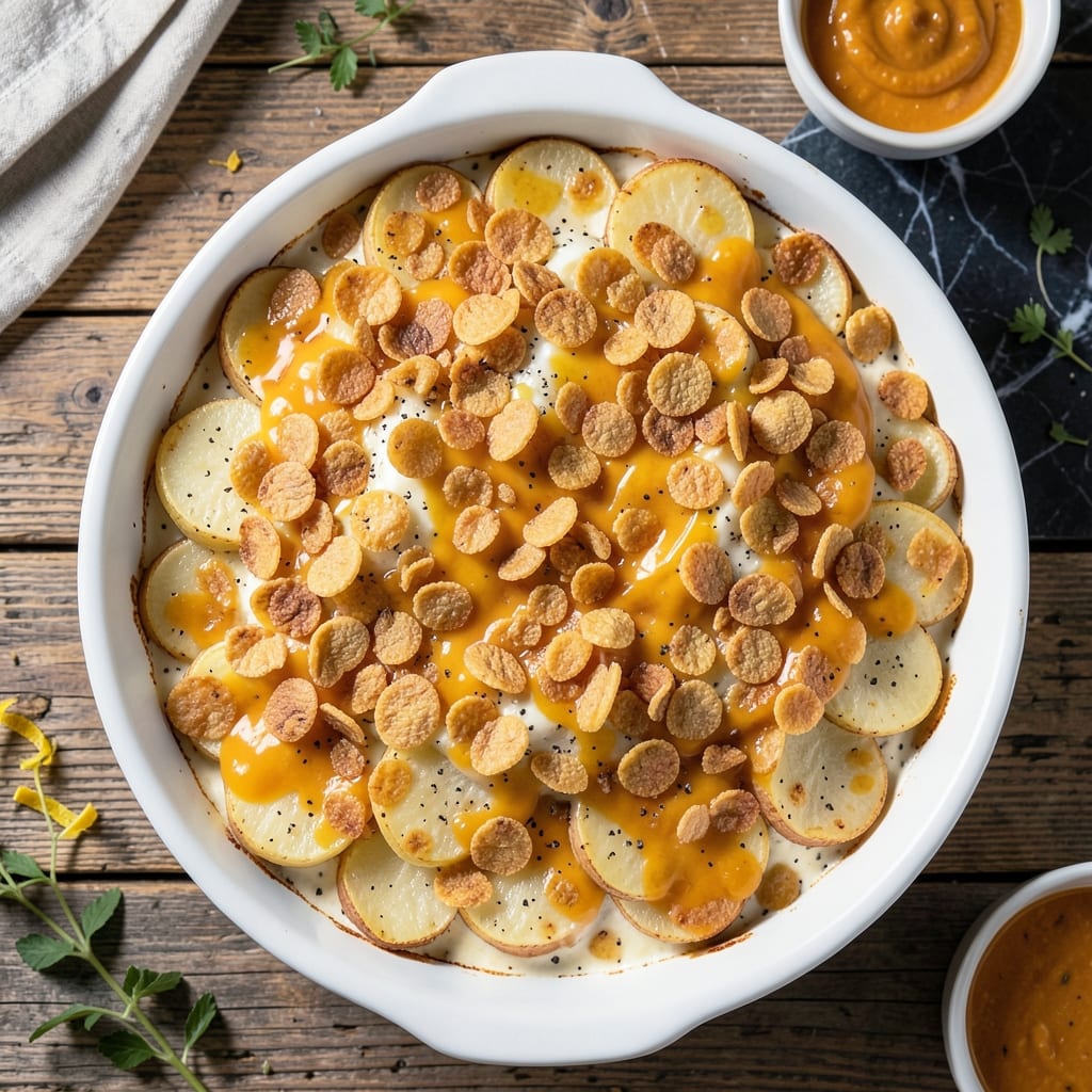 Potato Casserole Recipe With Corn Flakes Topping: Buttery Layers and Crunchy Crust Potato Casserole Recipe With Corn Flakes Topping: Buttery Layers and Crunchy Crust