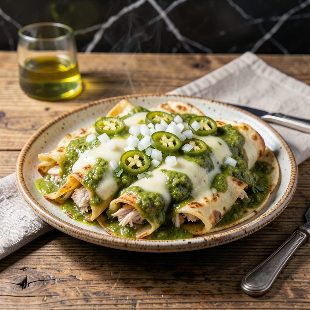 Recipe Green Enchiladas: Zesty Tomatillo Sauce Over Tender Chicken