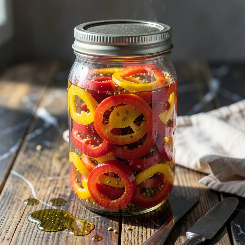 Pickled Sweet Pepper Rings Recipe: Hot Water Bath Canning for Shelf-Stable Tang