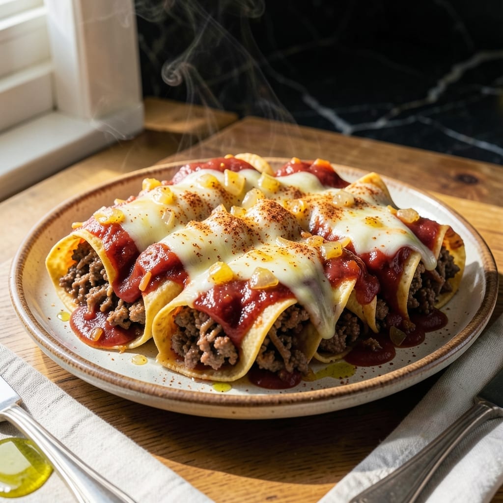 Recipe for Beef Enchiladas With Ground Beef: Cheesy Layers of Tex-Mex Flavor Recipe for Beef Enchiladas With Ground Beef: Cheesy Layers of Tex-Mex Flavor