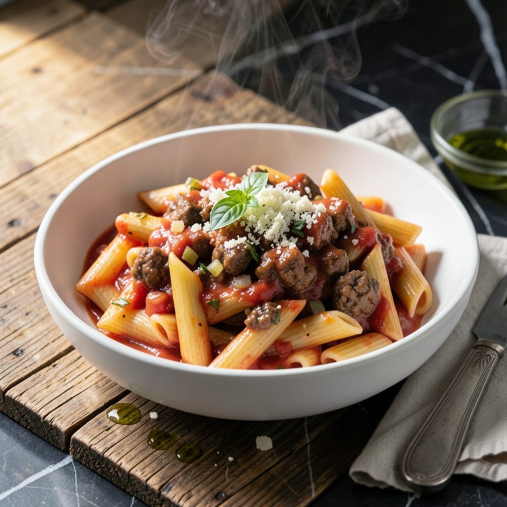 Vodka Sauce Pasta Recipe With Meat: Silky Tomato Sauce With Hearty Ground Beef Vodka Sauce Pasta Recipe With Meat: Silky Tomato Sauce With Hearty Ground Beef
