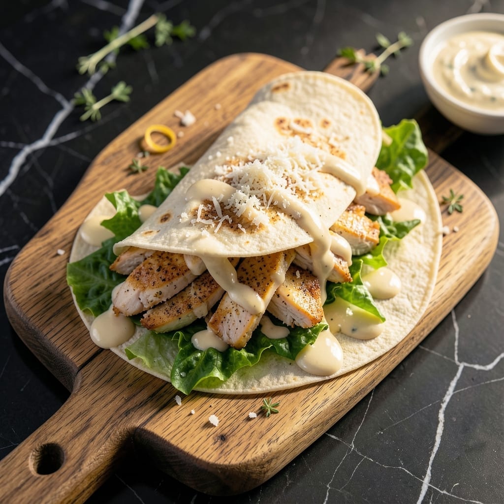 Chicken Wrap Recipe Caesar: Crispy Tortilla With Romaine and Parmesan Chicken Wrap Recipe Caesar: Crispy Tortilla With Romaine and Parmesan