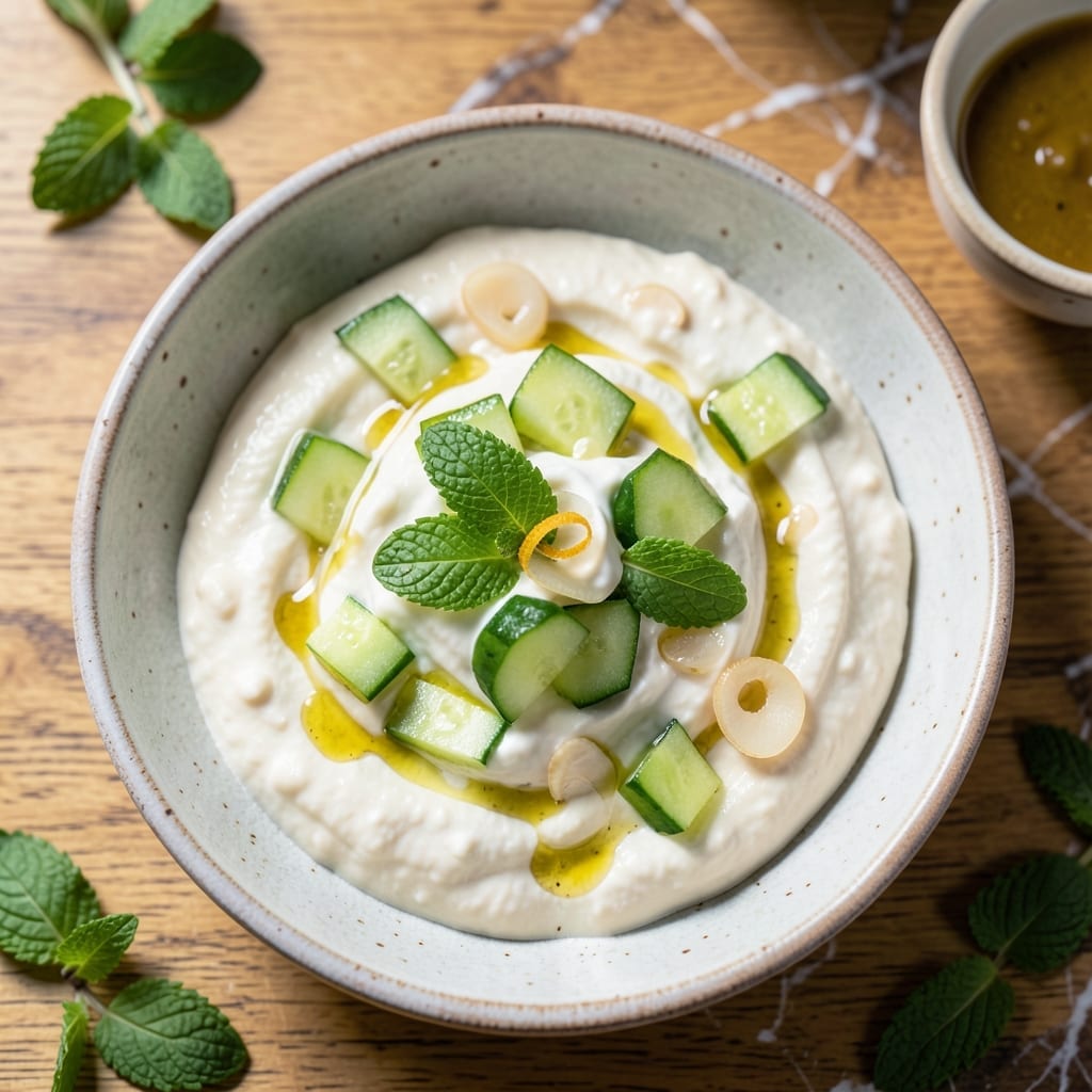 Tzatziki Recipe No Yogurt: Cool Cucumber-Mint Emulsion Tzatziki Recipe No Yogurt: Cool Cucumber-Mint Emulsion