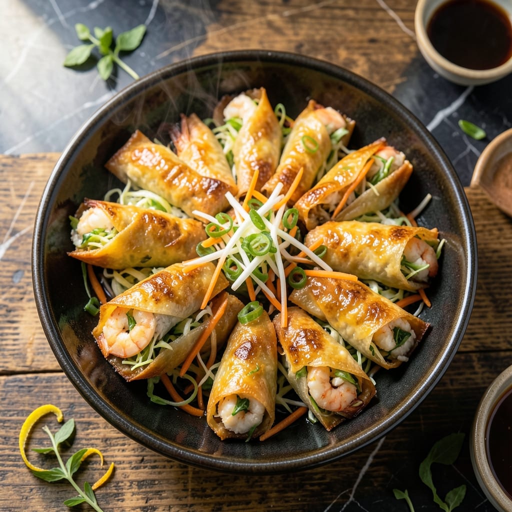 Recipe for Shrimp Egg Rolls: Crispy Wrappers With Plump Shrimp Filling Recipe for Shrimp Egg Rolls: Crispy Wrappers With Plump Shrimp Filling