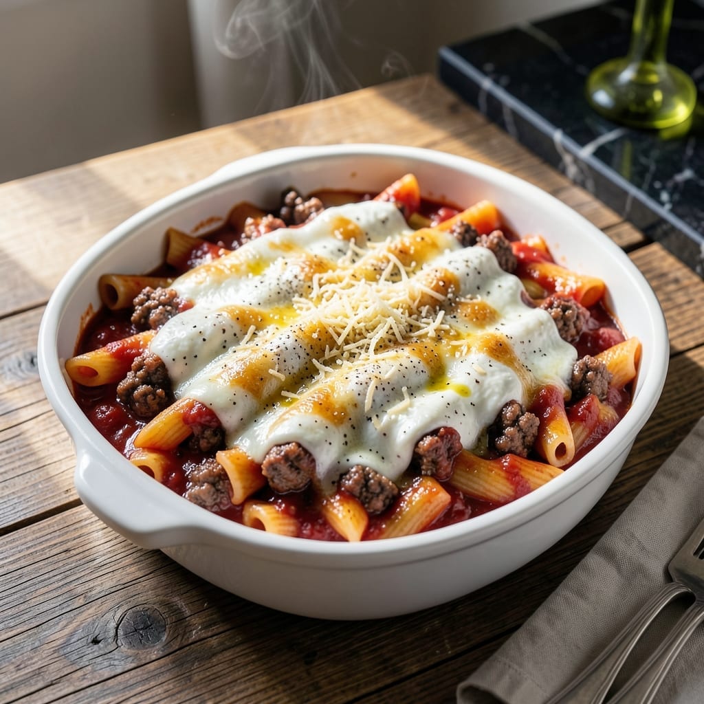 Baked Ziti Recipe With Meat: Three-Cheese Layered Comfort Baked Ziti Recipe With Meat: Three-Cheese Layered Comfort
