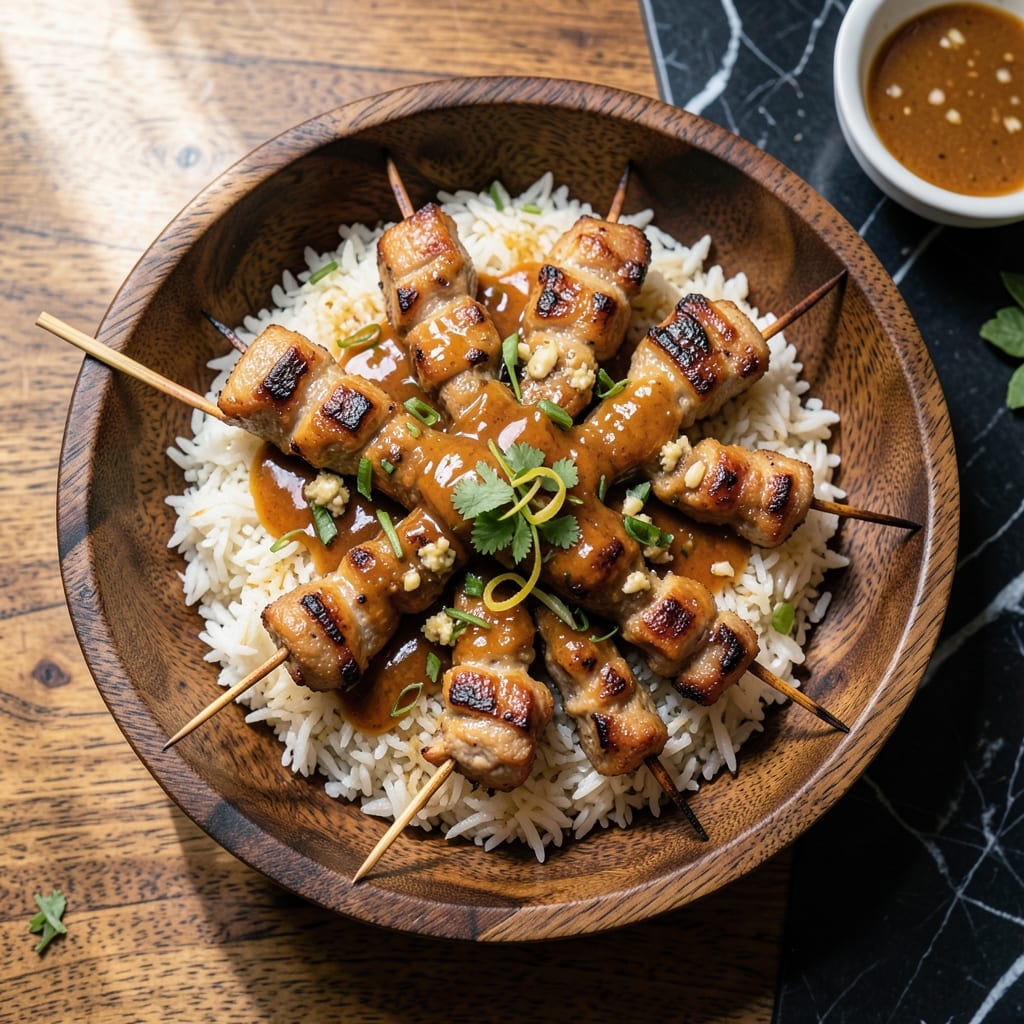 Thai BBQ Pork Recipe Satay: Marinated Skewers With Peanut Sauce