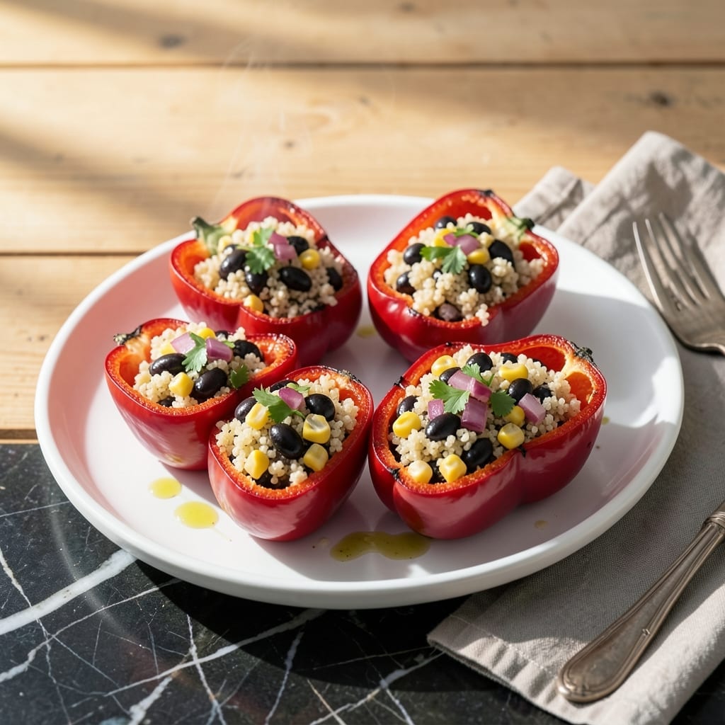 Recipe For Stuffed Bell Peppers Without Rice: Quinoa and Black Bean Power