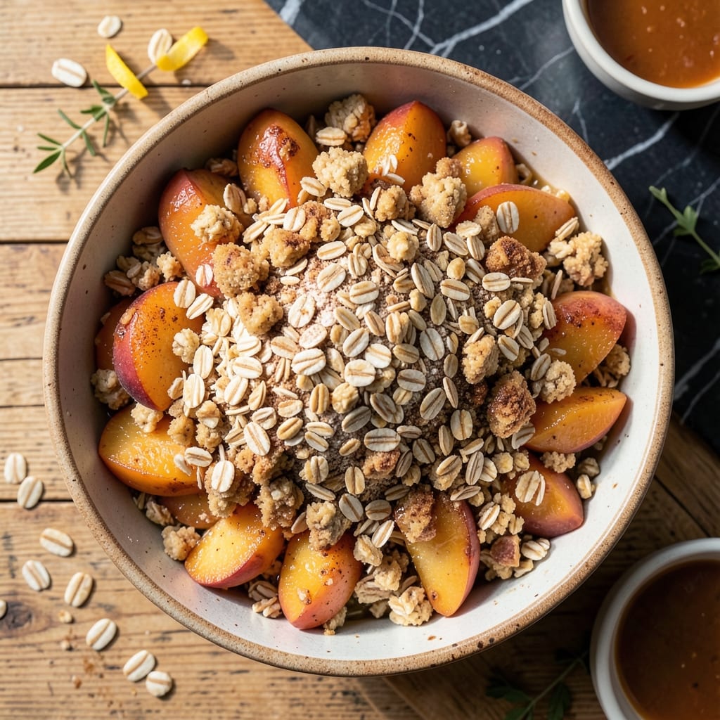 Peach Crisp Recipe With Oats: Buttery Oat Crumble Over Warm Spiced Peaches Peach Crisp Recipe With Oats: Buttery Oat Crumble Over Warm Spiced Peaches
