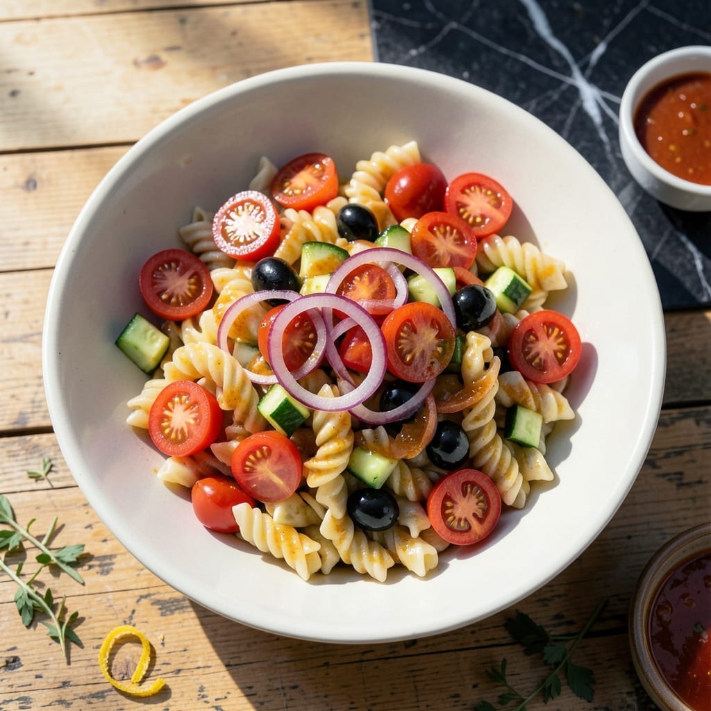 Pasta Salad Recipe With Zesty Italian Salad Dressing: Chilled Garden Freshness in Every Bite