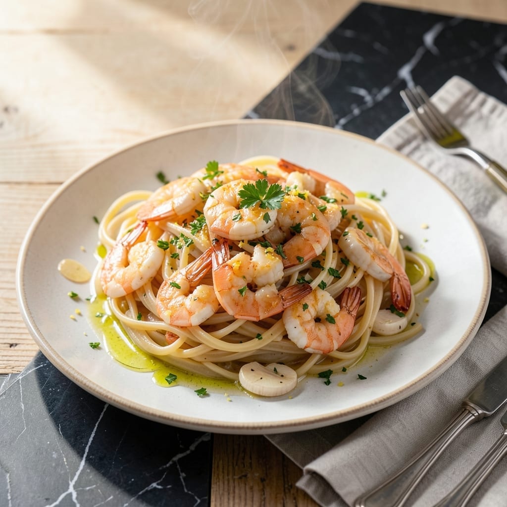 Recipe For Shrimp Scampi With Noodles: Garlicky Butter Sauce Over Al Dente Pasta Recipe For Shrimp Scampi With Noodles: Garlicky Butter Sauce Over Al Dente Pasta