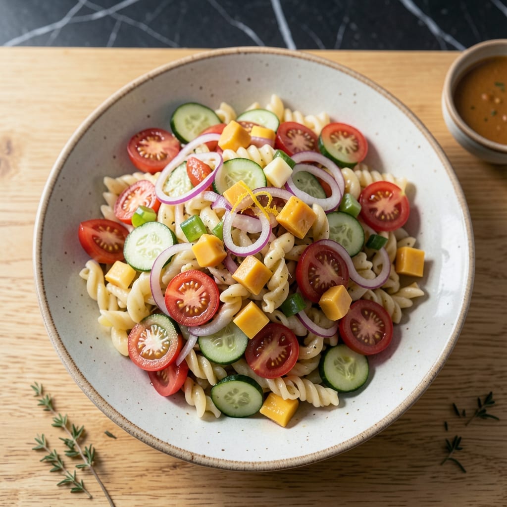 Pasta Salad Recipe With Cheese Cubes: Garden-Fresh Crunch and Creamy Bites