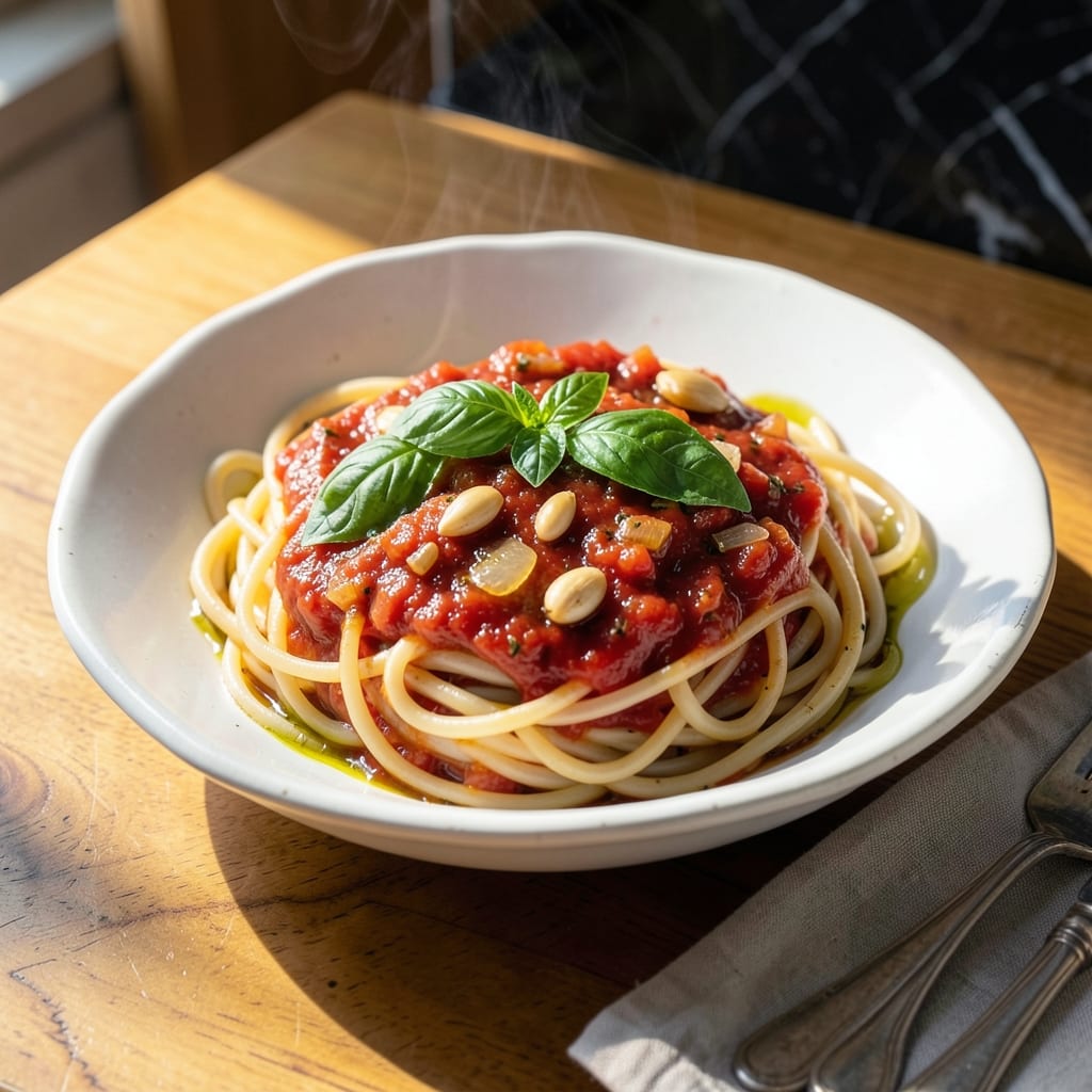 Recipe for Vegetarian Spaghetti: Garlicky Tomato Sauce With Fresh Herbs
