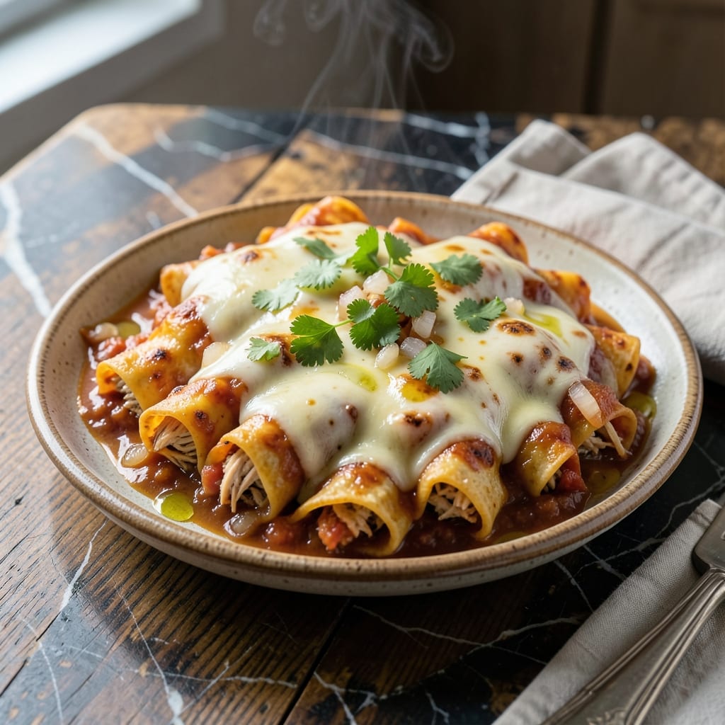 Natasha's Kitchen Chicken Enchiladas Recipe: Zesty Red Sauce and Melty Cheese Layers