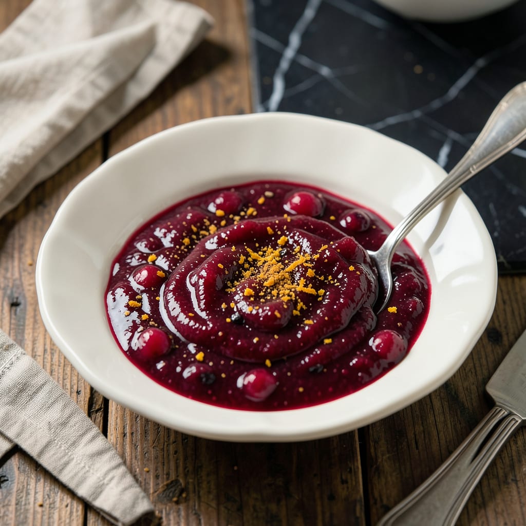 Alex Guarnaschelli's Cranberry Sauce Recipe: Bright Citrus and Spice Balance illustration with key details