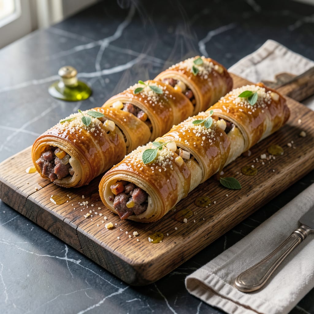 Visual representation of Australian Sausage Rolls Recipe: Buttery Puff Pastry With Spiced Meat