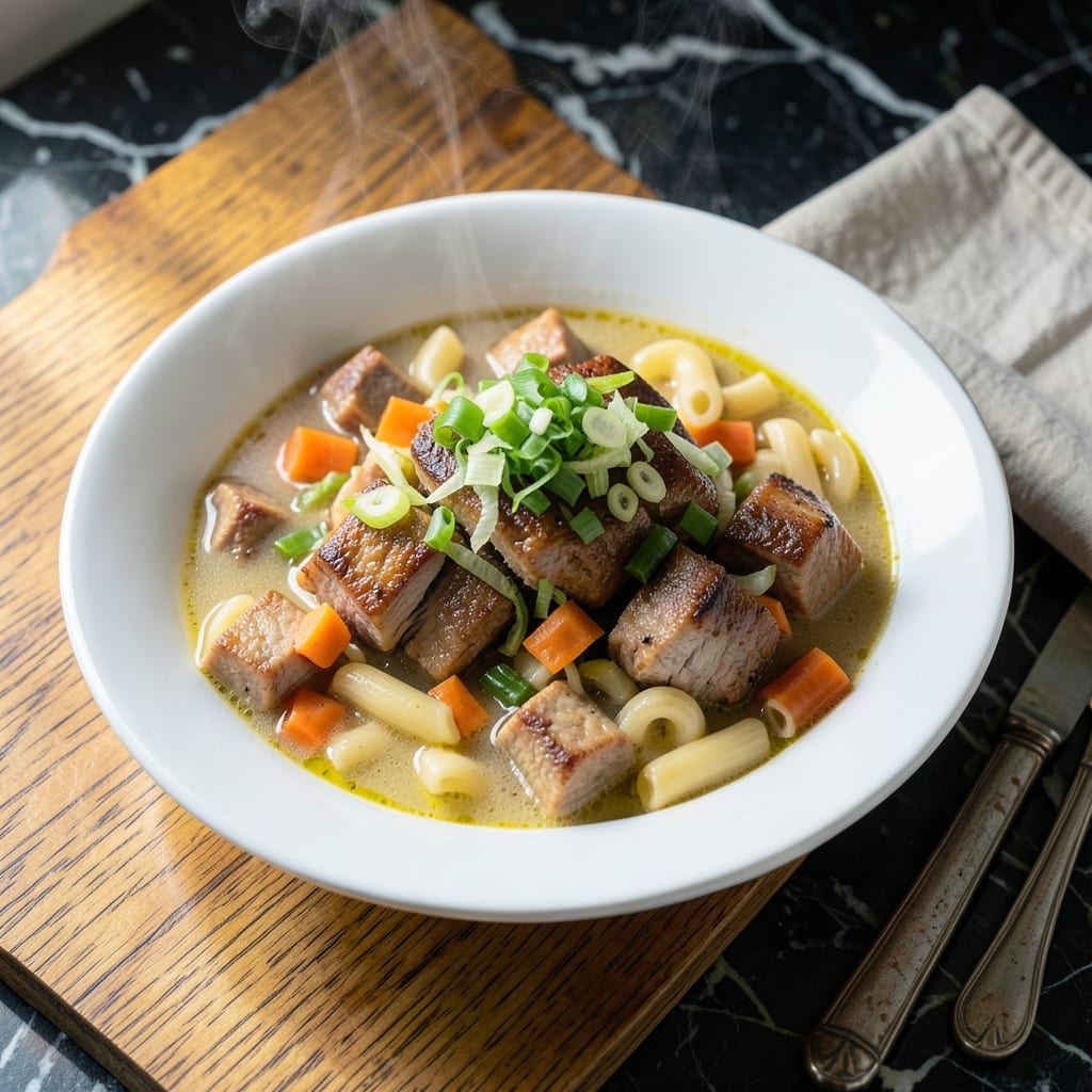 Pork Sopas Recipe Panlasang Pinoy: Noodle Soup With Pork and Vegetables
