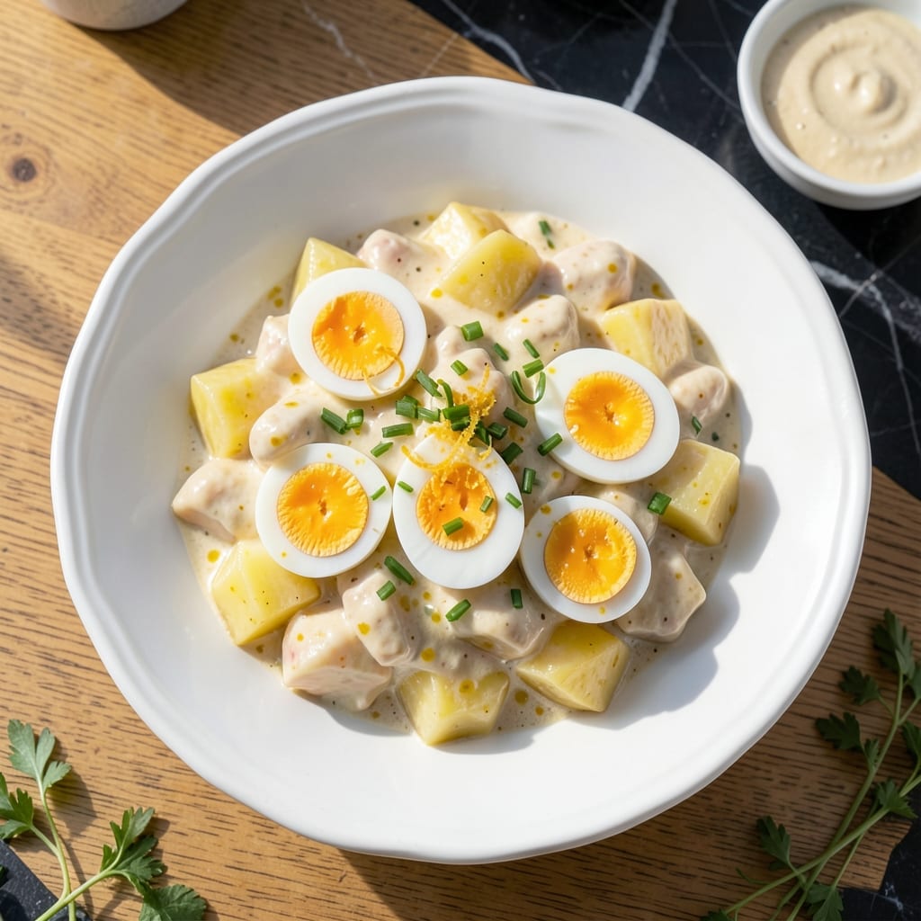 Potato Salad Recipe With Cooked Dressing: Tangy Creaminess With Boiled Eggs Potato Salad Recipe With Cooked Dressing: Tangy Creaminess With Boiled Eggs