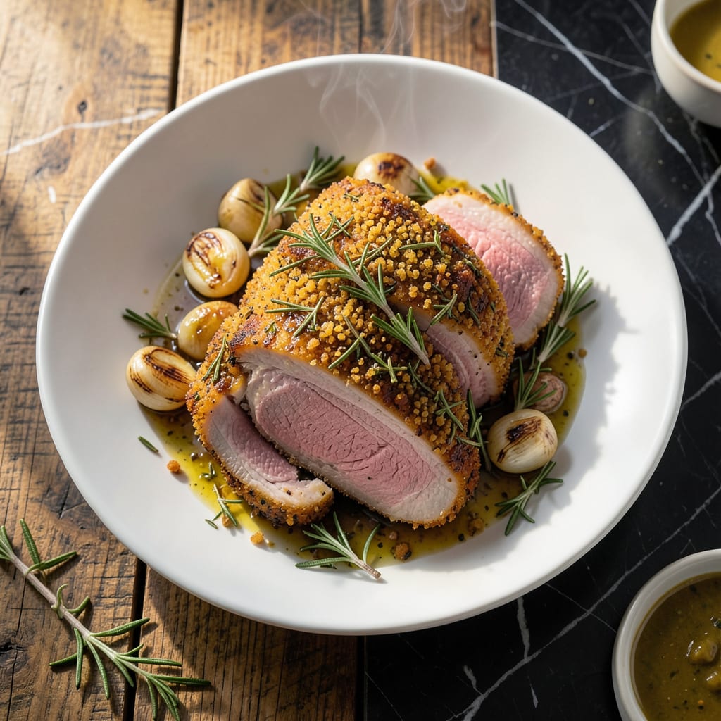 Baked Pork Tenderloin Recipe: Herb Crusted Juiciness in One Pan example with annotations