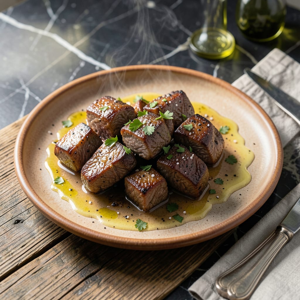 Complete Beef Tips on Stove Recipe: Tender Morsels in Rich Mushroom Gravy overview image