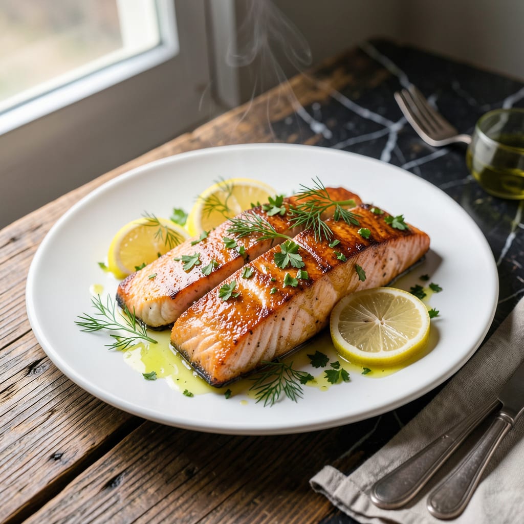 Visual representation of Best Damn Baked Salmon Recipe: Garlic Butter Glaze and Flaky Layers