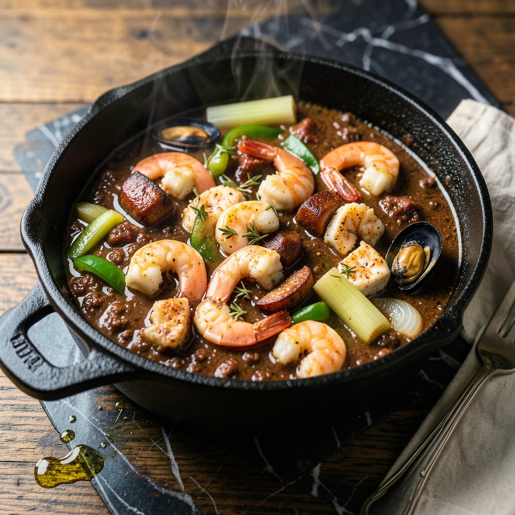 Best Louisiana Seafood Gumbo Recipe: Rich Roux and Spicy Andouille Depth illustration with key details