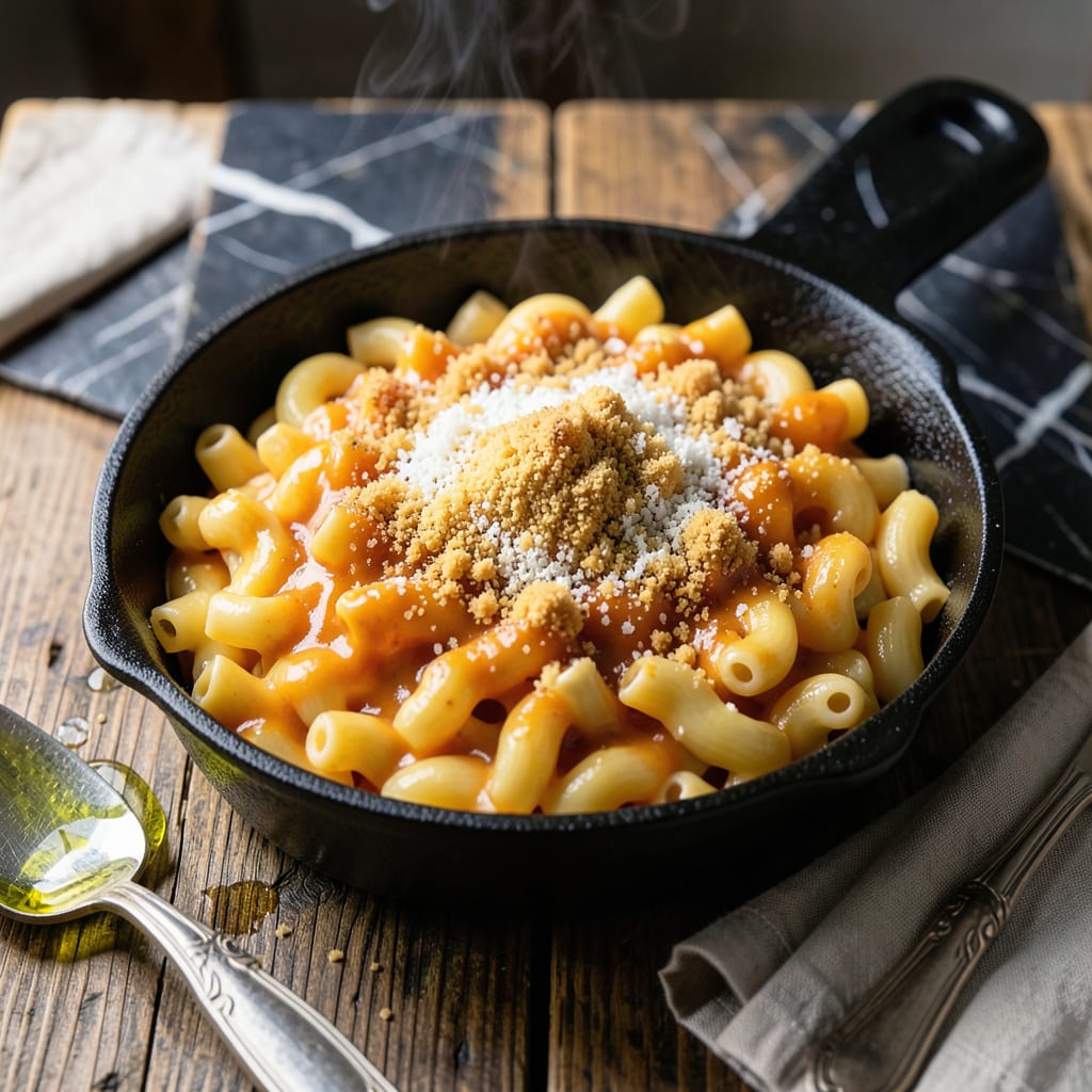 Bobby Flay Mac and Cheese Recipe: Ultra Creamy With Crispy Topping illustration with key details
