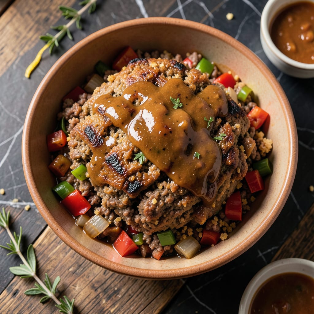 Bobby Flay's Meatloaf Recipe: Moist Center With Bold Glaze illustration with key details