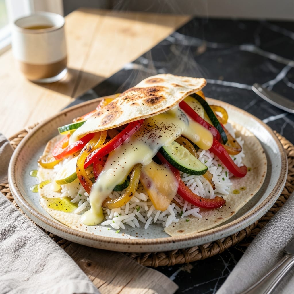 Vegetarian Burrito Recipe Without Beans: Cheesy Rice and Veggie Packed
