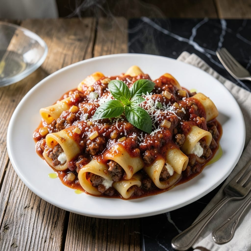 Manicotti Recipe With Meat Sauce: Pasta Tubes Stuffed to Savory Perfection