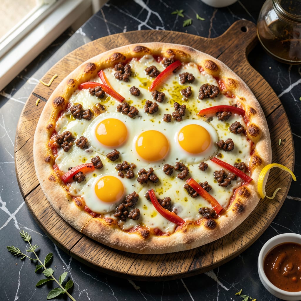 Casey's Breakfast Pizza Recipe: Savory Morning Twist With Eggs and Cheese illustration with key details