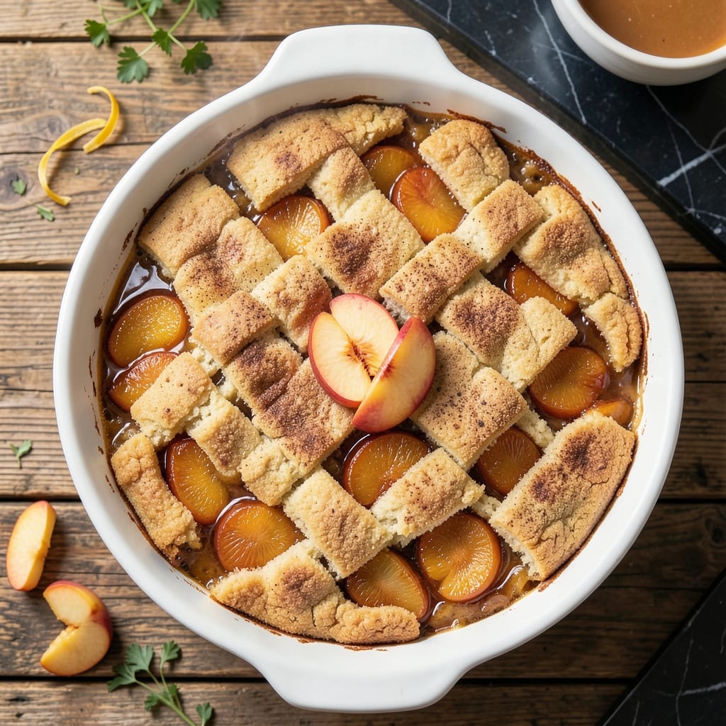 Peach Cobbler Recipe Using Peach Pie Filling: Golden Biscuit Topping With Juicy Peaches