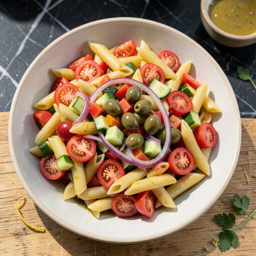 Pasta Salad Recipe With Green Olives: Mediterranean Freshness in Every Bite Pasta Salad Recipe With Green Olives: Mediterranean Freshness in Every Bite