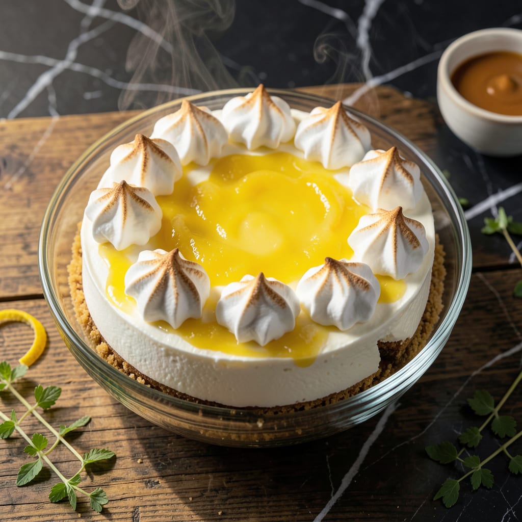 Visual representation of Cheesecake Factory Lemon Meringue Cheesecake Recipe: Zesty Citrus With Cloud Like Topping