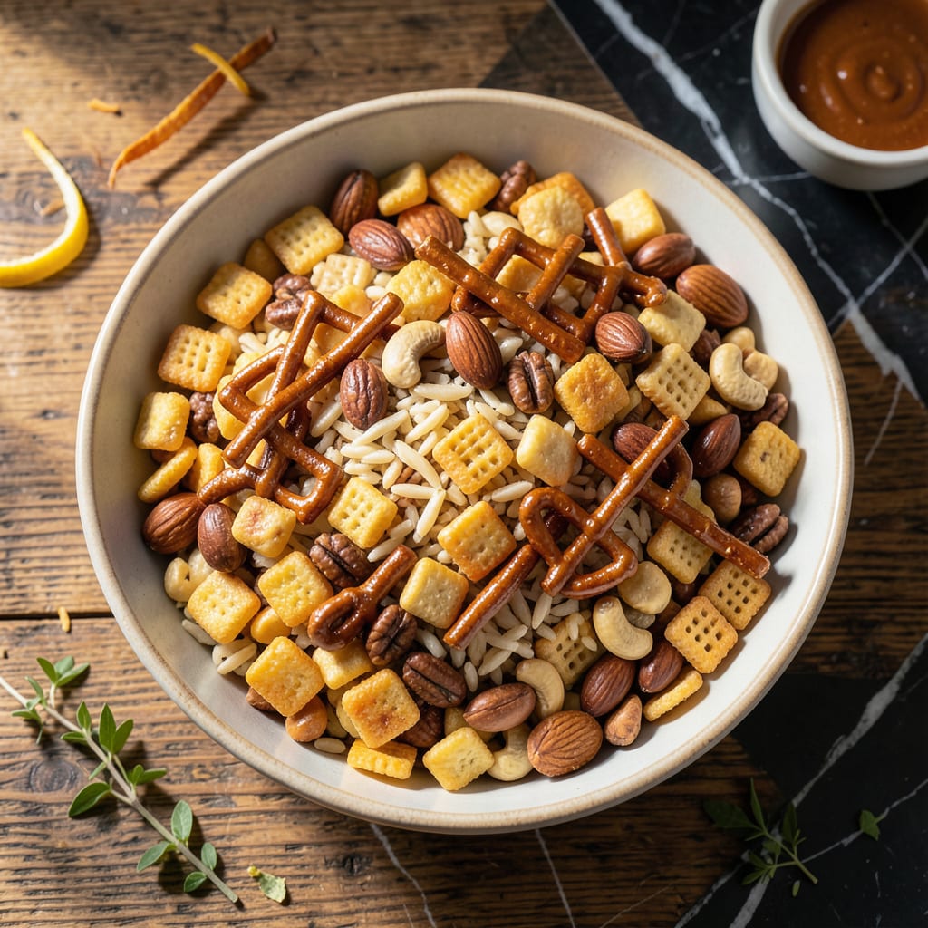 Chex Bold Mix Recipe: Savory Snack with Spiced Nuts and Crackers detailed visual guide