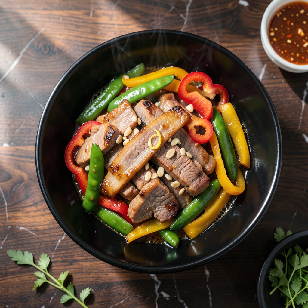 Chinese Pork Stir Fry Recipe: Wok Seared With Bell Peppers and Snap Peas detailed visual guide