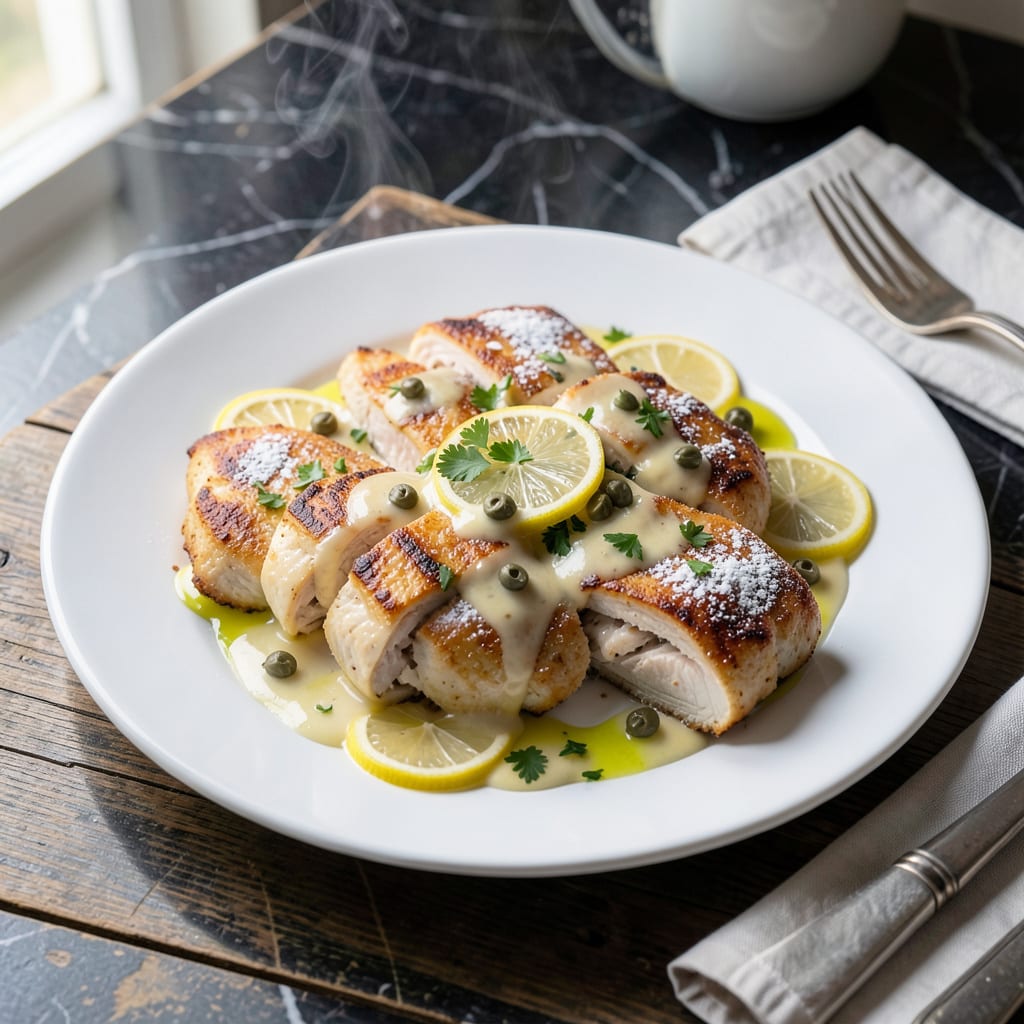 Visual representation of CPK Chicken Piccata Recipe: Bright Lemon Caper Sauce Over Tender Cutlets