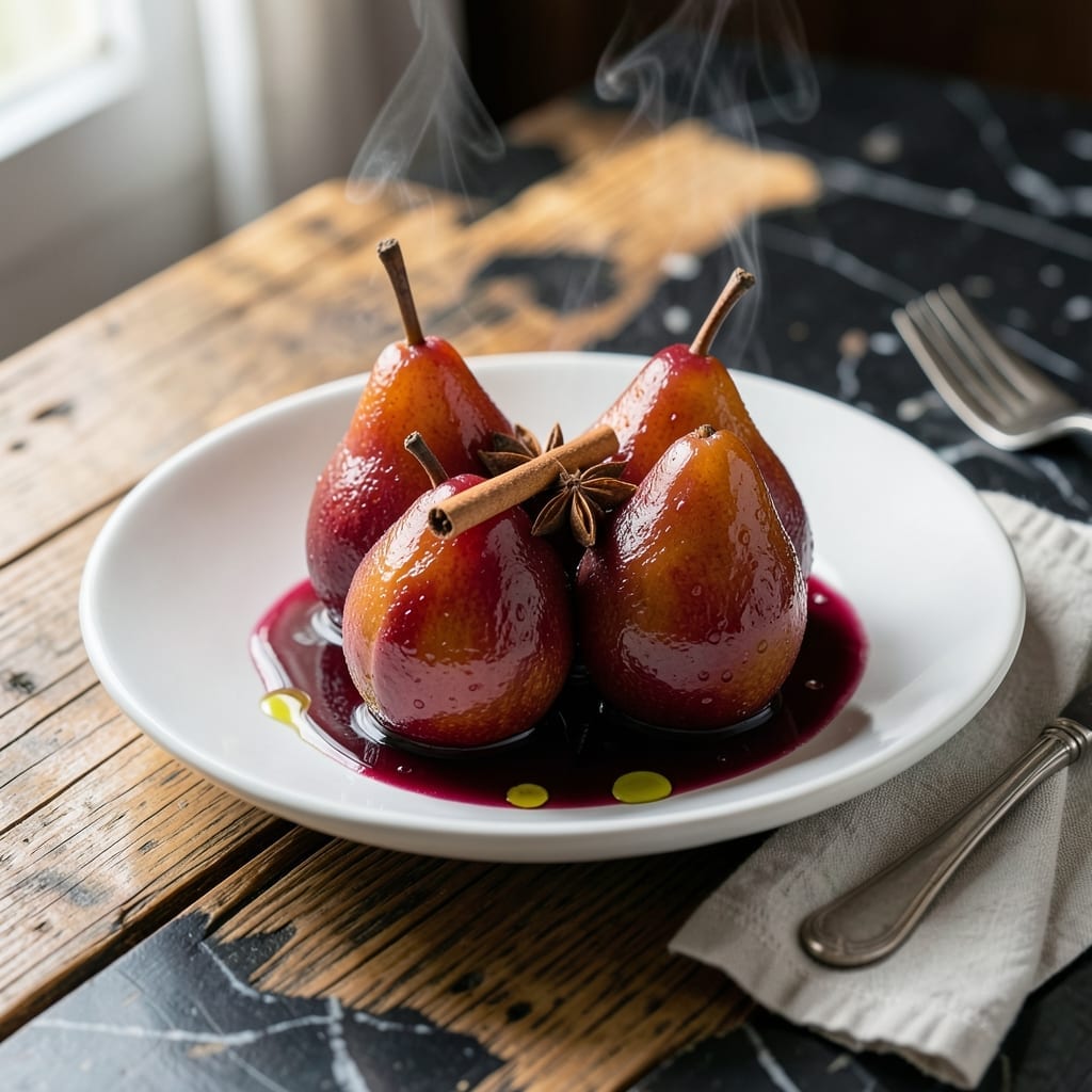 Recipe for Pears Dessert: Poached in Spiced Wine Syrup Recipe for Pears Dessert: Poached in Spiced Wine Syrup