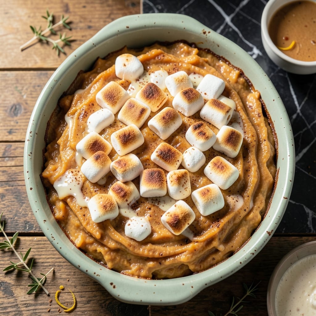 Paula Deen Sweet Potato Casserole Recipe With Marshmallows: Gooey Topping Over Spiced Filling