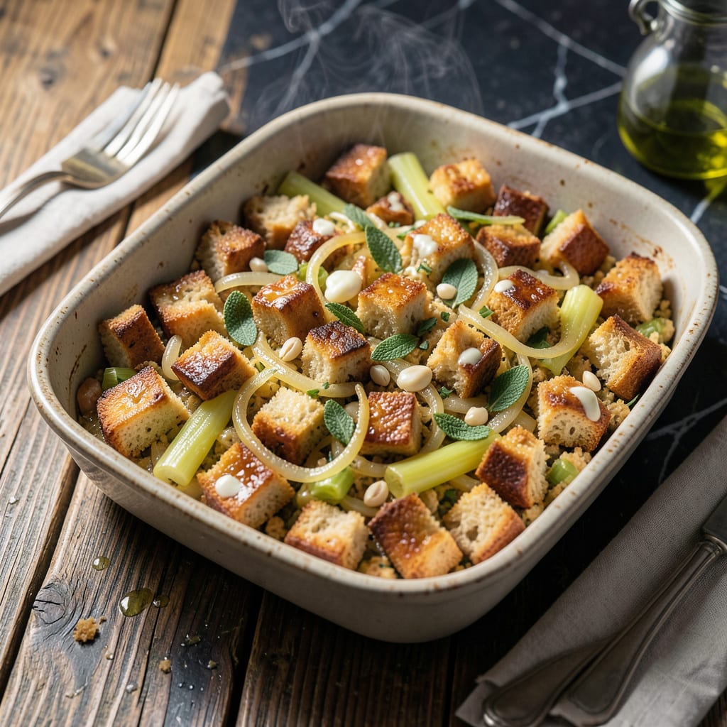 Dave Arnold's Stuffing Recipe: Liquid Magic for Thanksgiving Centerpiece example with annotations