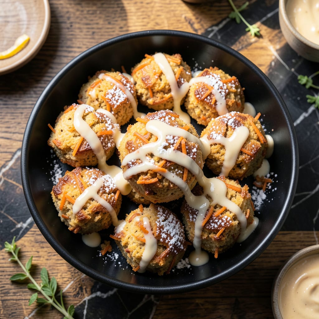duncan hines carrot cake bites recipe illustration with key details