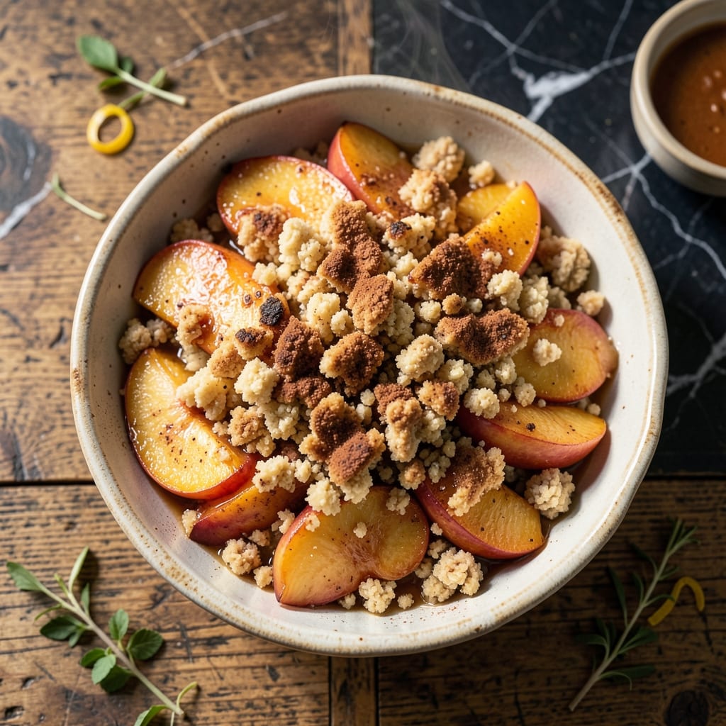 Peach Crumble Recipe Vegan: Oat Topping Over Juicy Summer Stone Fruit Peach Crumble Recipe Vegan: Oat Topping Over Juicy Summer Stone Fruit