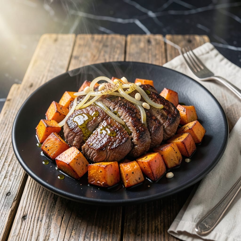 True Acre Foods Farmhouse Grillers Beef Recipe With Sweet Potatoes: Rustic One-Pan Feast